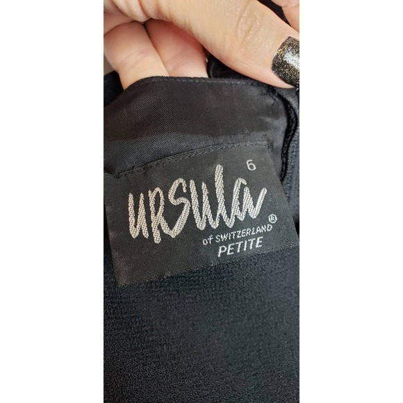 VTG Ursula Switzerland Petite Black Sheer Long Sleeve Gold Beaded Cocktail Dress - Picture 6 of 15